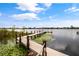 Picturesque community dock on a tranquil lake, adorned with lily pads, offering serene waterfront views at 11415 N Camden Commons Dr, Windermere, FL 34786