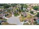 Aerial view of the neighborhood showcasing the homes, manicured lawns, and mature trees on a cul-de-sac at 144 Henue Ct, Davenport, FL 33896