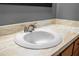 Close-up of a bathroom sink with marble-look countertop and stainless steel faucet at 1650 Old Eustis Rd, Mount Dora, FL 32757