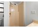 Bathroom featuring a walk-in shower with beige surround and simple shower head at 1650 Old Eustis Rd, Mount Dora, FL 32757