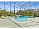 Relax in this screened pool area featuring a unique custom design and clear blue water at 2842 Balforn Tower, Winter Garden, FL 34787