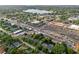 An aerial view showcases the property nestled among lush trees, near a picturesque lake, businesses, and a busy thoroughfare at 318 E Jersey St, Orlando, FL 32806