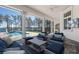 Beautiful covered patio features comfortable seating with serene views of the pool and lake at 6139 Greatwater Dr, Windermere, FL 34786