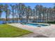 Stunning pool surrounded by lush landscaping with lake views and elegant statues at 6139 Greatwater Dr, Windermere, FL 34786