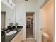Bathroom featuring a granite countertop, decorative plant, and a doorway to a walk-in closet at 11091 Bagley Aly, Windermere, FL 34786
