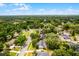 An aerial view showcases a peaceful neighborhood with tree-lined streets and well-kept homes under a blue sky at 1204 Howell Creek Dr, Winter Springs, FL 32708