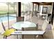 Covered patio features a dining table and chairs with pool view and screen enclosure at 1466 Moon Valley Dr, Champions Gate, FL 33896