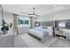 This main bedroom boasts a modern tray ceiling, a large window for natural light, and contemporary decor at 3361 Orange Rose Loop, Apopka, FL 32712
