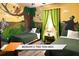 Bedroom featuring two twin beds with green bedding and a mural with animal and jungle themes at 8101 Resort Village Dr # 31501, Orlando, FL 32821
