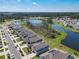 Aerial view of homes near ponds surrounded by trees. Roads lead into neighborhood and homes at 942 Jackson Ave, Davenport, FL 33837