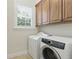 Bright laundry room with modern white washer and dryer and lots of cabinet space for storage at 123 Tangelo Court, Maitland, FL 32751