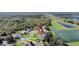 Overhead view of a residential area near a tranquil lake, complete with lush trees and vibrant greenery at 2019 Wintermere Pointe Dr, Winter Garden, FL 34787
