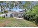 A backyard with a screened patio, lush green grass, and mature trees, perfect for outdoor living at 2019 Wintermere Pointe Dr, Winter Garden, FL 34787