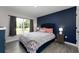 Cozy bedroom featuring a deep blue accent wall, plush bedding, and natural light from the window at 2049 Eldorado Ct, St Cloud, FL 34771