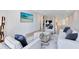 Contemporary living room featuring sleek furniture, wall paneling, and beach-themed art at 300 Muirfield Loop, Reunion, FL 34747