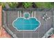 Aerial shot of a luxury pool with blue tile spa surrounded by a brick patio and black screen at 5909 Oxford Moor Blvd, Windermere, FL 34786