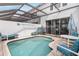 Private screened-in pool area features a safety fence, patio seating, and access to the house at 7663 Fitzclarence St, Kissimmee, FL 34747