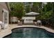 Private pool area with comfortable seating, ideal for relaxation and outdoor entertaining, featuring string lights at 9534 Piccadilly Sky Way, Orlando, FL 32827