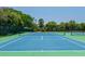 Well-maintained tennis court featuring green and blue surfaces with lush surrounding foliage at 140 Margate Mews, Longwood, FL 32779