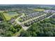 Aerial view of a neighborhood showcasing well-maintained homes, landscaping, and community amenities at 459 Millwood Pl, Winter Garden, FL 34787