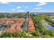 Aerial view of townhomes near a pond, showing the community layout and landscaping at 1942 Michael Tiago Cir, Maitland, FL 32751