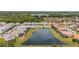 This aerial view showcases a vibrant community with well-maintained homes surrounding a picturesque lake at 2574 Shanti Dr, Kissimmee, FL 34746