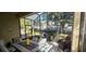 Enclosed patio with outdoor seating and view of landscaped backyard at 4102 Feldspar Trl, Orlando, FL 32826