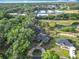 A bird's-eye of a beautiful home with circle drive, surrounded by trees and a pond at 502 Canopy Ln, Lady Lake, FL 32159