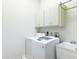Functional laundry room with modern washer, dryer, white cabinets, and a utility sink at 502 Canopy Ln, Lady Lake, FL 32159