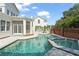 Backyard pool and spa with brick accents and lush landscaping at 506 Golfpark Dr, Celebration, FL 34747