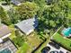 Aerial shot showcasing a home, pool, lush greenery, and a long driveway with parked cars at 803 Arlington Blvd, Altamonte Springs, FL 32701