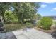 Private backyard featuring a concrete patio, mature trees, and lush landscaping at 1016 Seminole Creek Dr, Oviedo, FL 32765