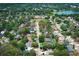 Expansive aerial view of a quiet residential neighborhood with mature trees and nearby lakes at 4201 Old Trafford Way, Orlando, FL 32810