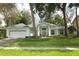 Charming one-story home with a light blue exterior, well-maintained lawn, and a two car garage at 4201 Old Trafford Way, Orlando, FL 32810