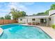 Backyard pool with patio seating, steps, and lush, modern landscaping at 4804 Oakbrooke Pl, Orlando, FL 32812