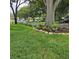 Landscaped front yard with healthy green grass and lovely plantings around a large shade tree at 5005 Mill Stream Rd, Ocoee, FL 34761