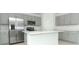 Modern kitchen featuring stainless steel appliances, a center island, and sleek gray cabinets for a stylish look at 5153 Forget Me Not Ave, Lake Hamilton, FL 33851