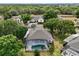 Aerial view showcasing the backyard pool and patio of a home in a lush, green neighborhood at 7978 Sea Pearl Cir, Kissimmee, FL 34747