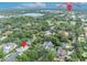Aerial view of the neighborhood with a locator pin pointing to downtown Winter Park at 940 Lincoln Cir, Winter Park, FL 32789