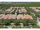 An aerial view of a residential neighborhood featuring well-maintained homes and lush, mature trees at 11918 Nautica Dr, Orlando, FL 32827