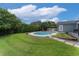 Spacious backyard with a pool, lush lawn, and mature trees, perfect for outdoor activities at 1245 Munster St, Orlando, FL 32803