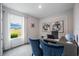 Bright home office featuring a large window, blue chairs, a globe, and modern artwork at 1974 Walnut Creek Dr, Kissimmee, FL 34744