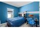 Blue bedroom with large window and desk at 3519 Fernanda Dr, Deltona, FL 32738