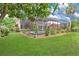 Lush backyard with a screened pool enclosure, beautiful landscaping, and green grass at 518 Glen Grove Ln, Orlando, FL 32839