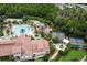 Aerial view of community pool, tennis courts, and lush landscaping in this desirable neighborhood at 145 Palazzo Ln, Kissimmee, FL 34759
