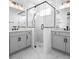 Modern bathroom with double vanity, framed shower, and marble floors at 2131 Brighton Ln, Orlando, FL 32817