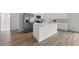 Modern kitchen with stainless steel appliances, a large island, and stylish wood flooring at 459 Cinnamon Dr, Kissimmee, FL 34759