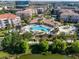 Aerial view of the community pool with splash area, surrounded by trees and lush landscaping at 4816 Cayview Ave # 20111, Orlando, FL 32819