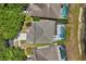 Aerial view of property highlighting its roof, yard, lake access, and close proximity to neighbors at 8522 Blue Horizon Ct, Kissimmee, FL 34747