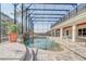 Inviting enclosed pool with waterfall, surrounded by lush greenery, with staircase access at 10231 Lenox St, Clermont, FL 34711